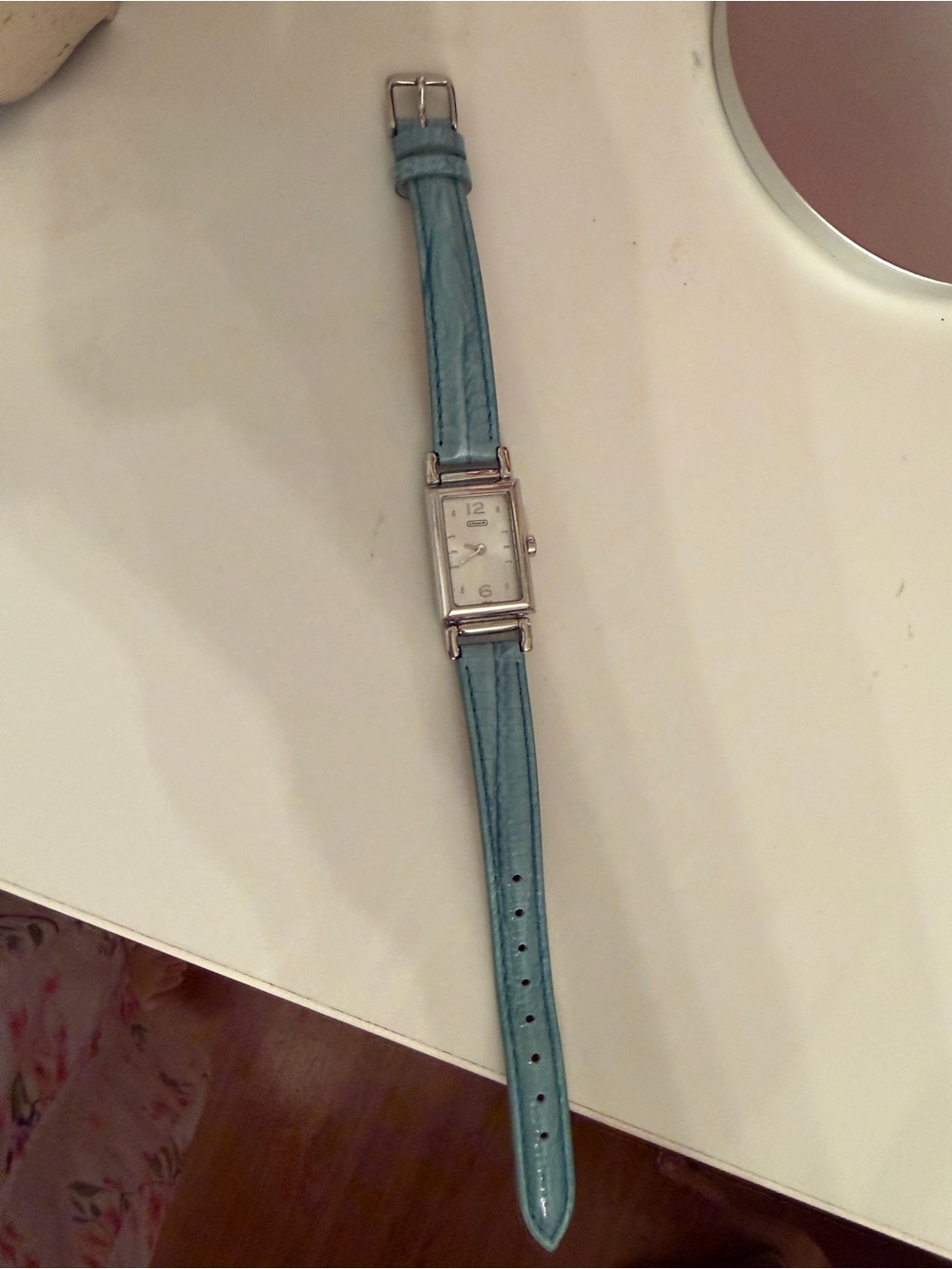 Coach Silver Rectangular Watch with Light Blue Leather Strap - Picture 2 of 3